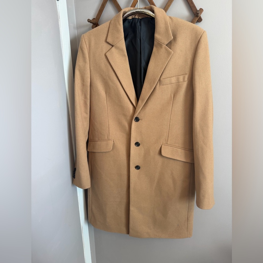 ASOS DESIGN Camel Wool Mix Overcoat | Men's XL Long | Tan Trench Co